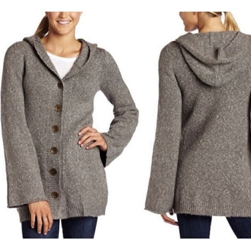 PrAna Woman's Sz S Willow Brown Button Up Hooded Cardigan Sweater